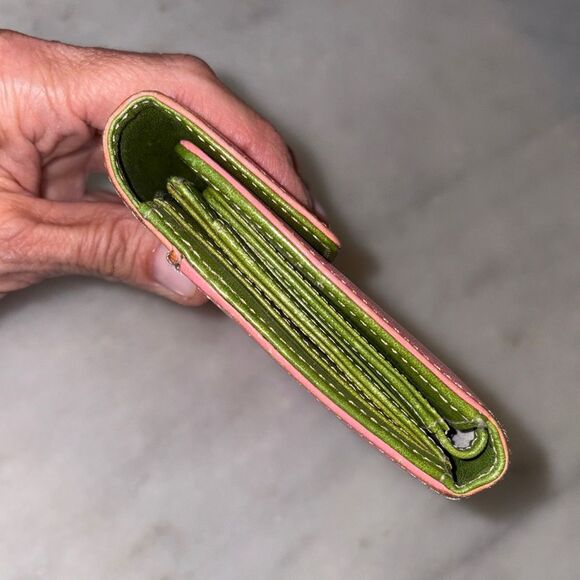 Kate Spade Wallet Leather Bifold Envelope Style Pink & Green Wallet - Picture 9 of 16